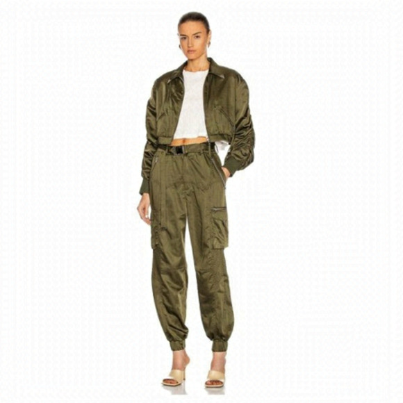 RETROFÊTE Mia bomber jacket & Kira jogger satin set Army Green - Picture 1 of 16